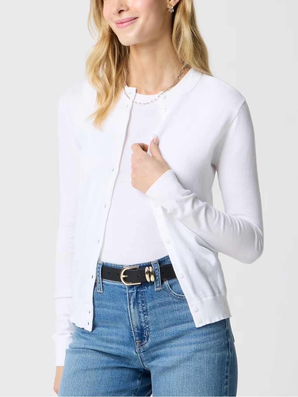 J. Crew White Classic Crewneck Button Cardigan